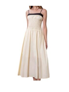 Anthropologie Moon River Cream and Black Contrast Ruched Dress Size Medium NWT